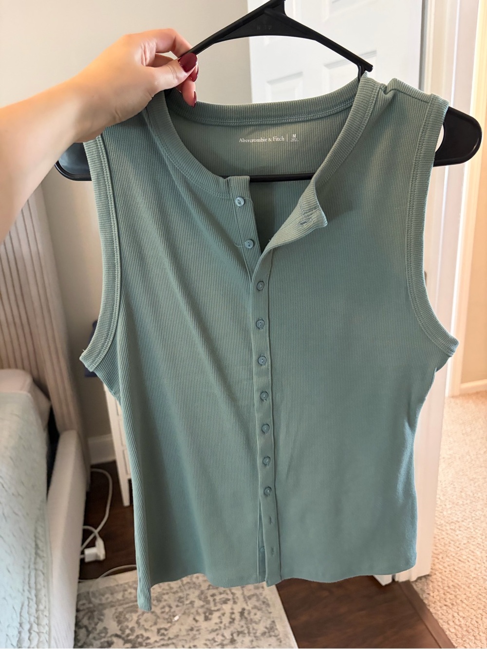 Abercrombie & Fitch Sage Green Ribbed Button-Front Tank